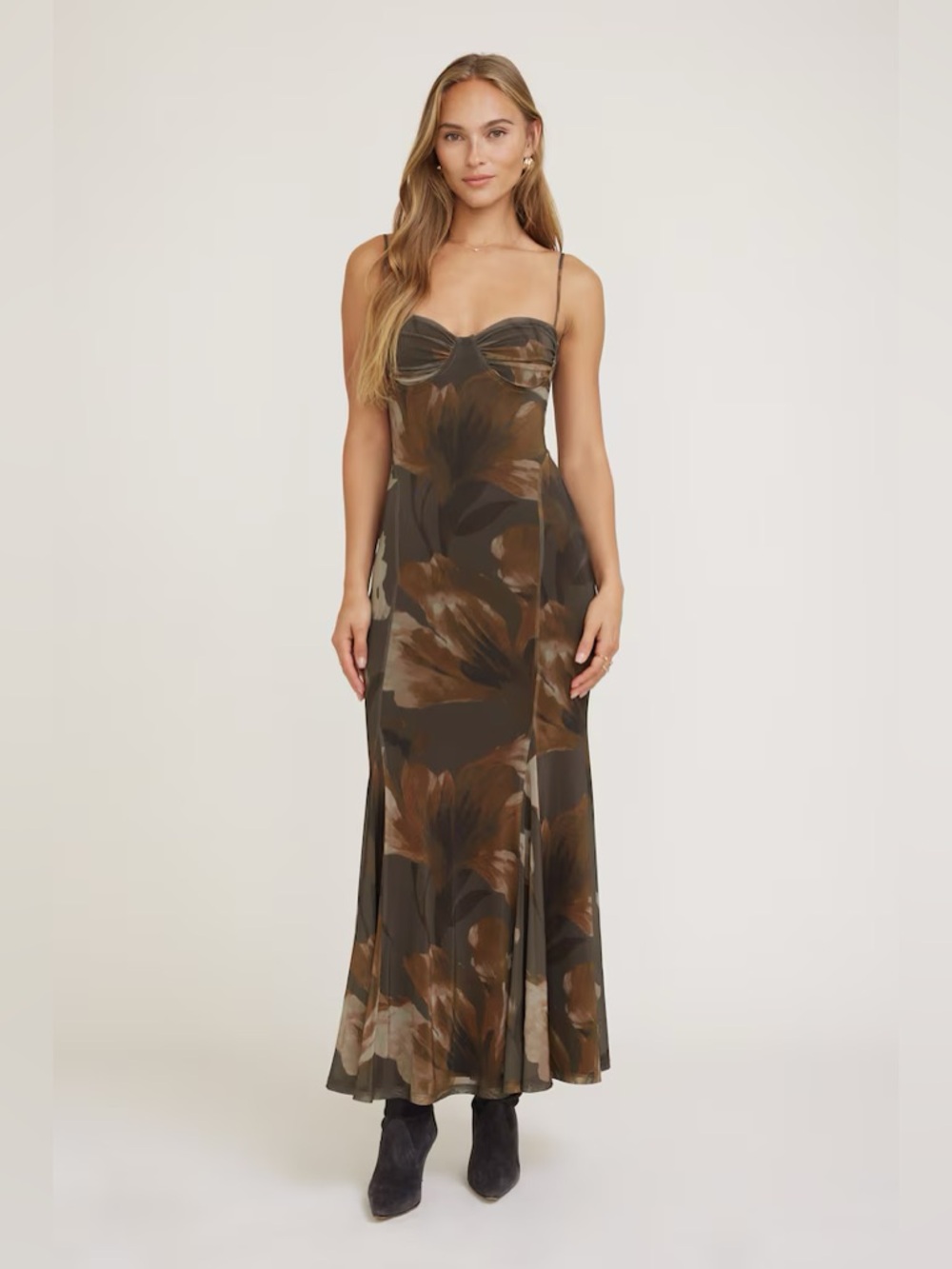 Dynamite Monet Mesh Maxi Dress in Ombré Brown NWT